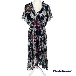Lane Bryant‎ Floral Ruffle Hi/Low Maxi Dress 18/20 Lined Flutter Sleeves